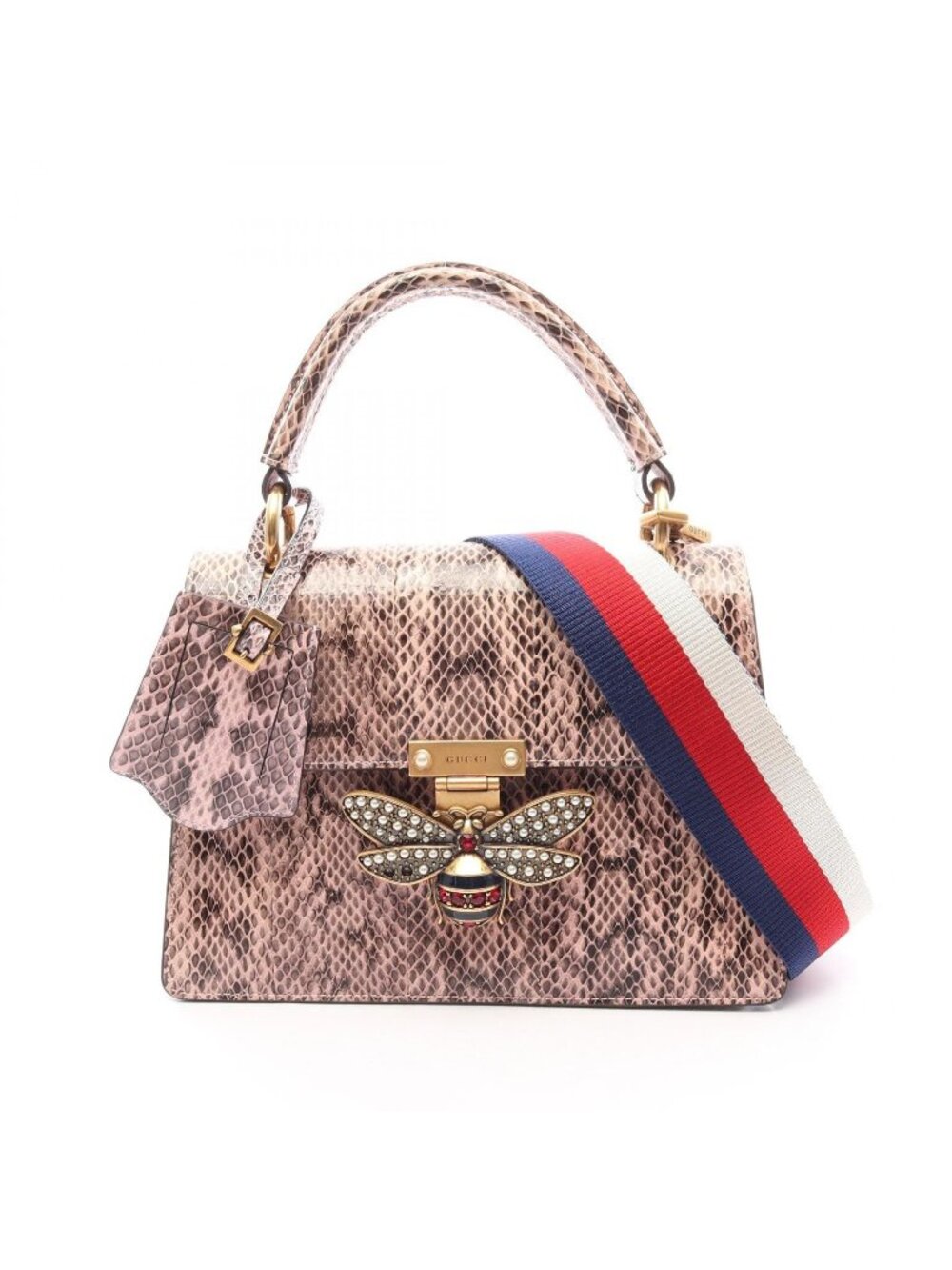 Gucci Handbag Queen Mar Galet 2-Way Pink Black Multi Exotic Leather Small